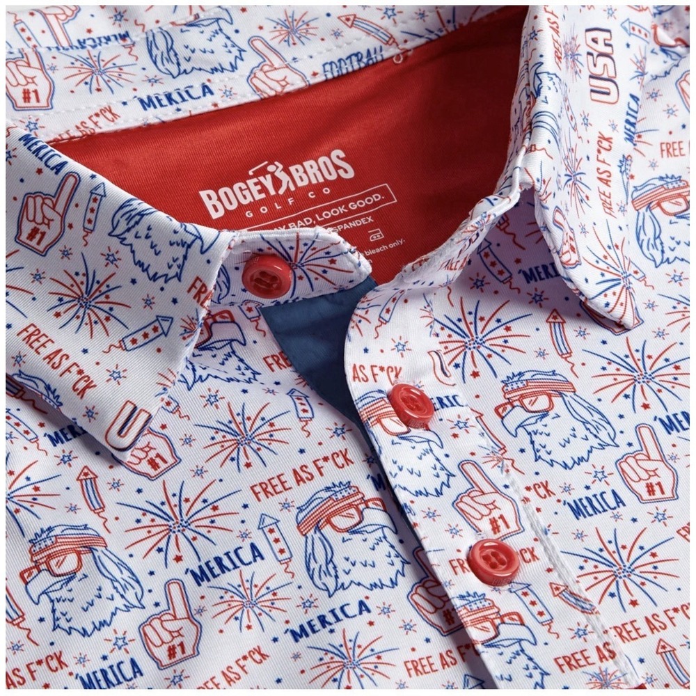 Bogey Bros Red & White Patriotic Print Golf Polo